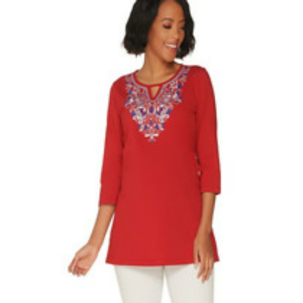 Denim and company embroidered tunic